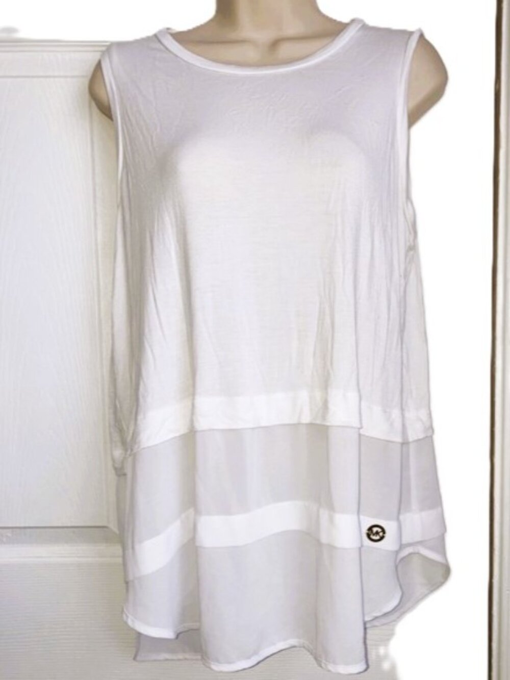 MICHAEL KORS White Layered Chiffon Layered Hem Tank Womens Large